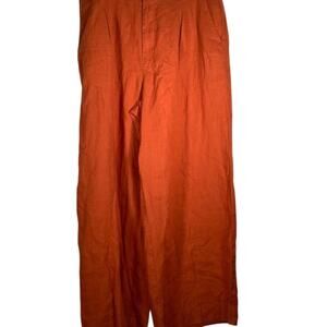 Madewell Women's Wide-Leg Pants Size 14 Orange High Waist Casual Linen 1585-12